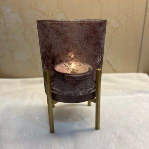 NWOT Glass frosted purple votive candle holder with goldtone stand